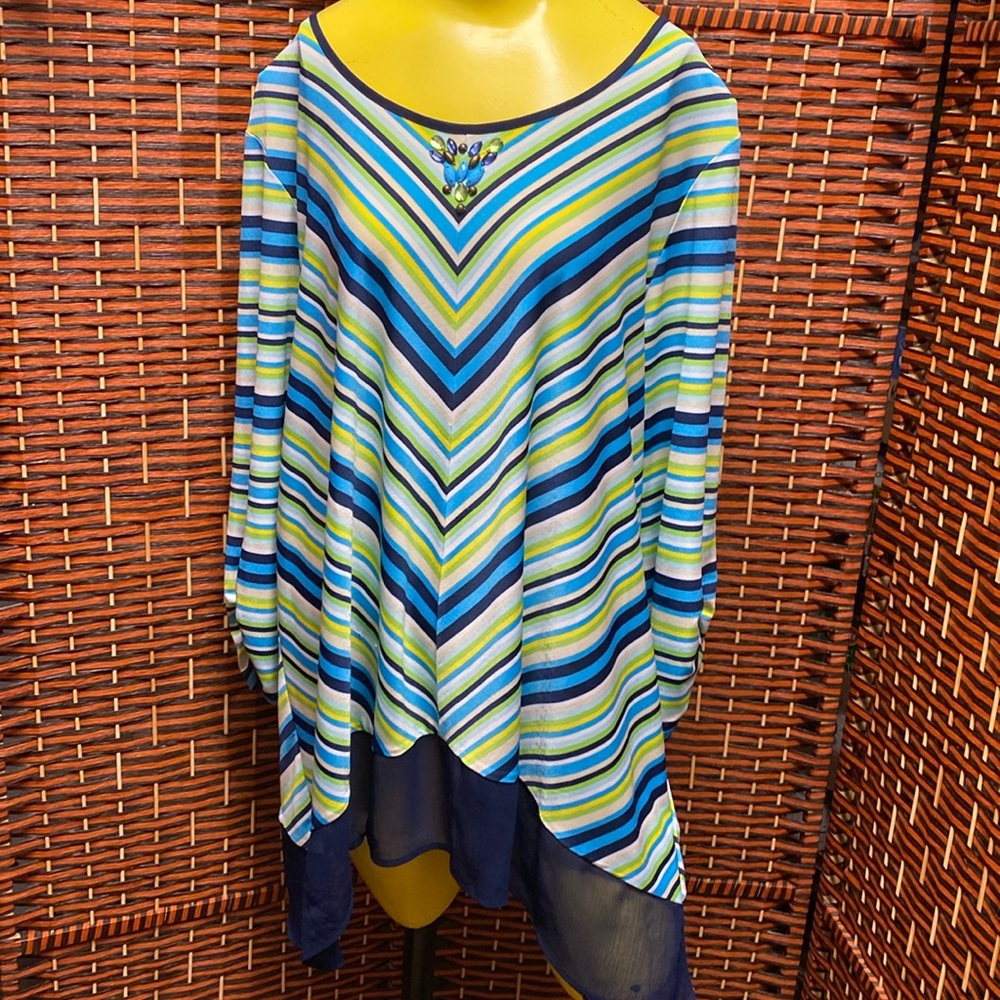 Ruby Rd. Blue and Green Striped Tunic